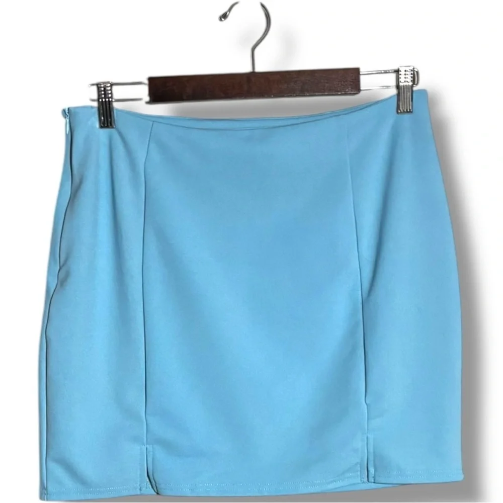SHEIN Light Blue A-line Pencil Bodycon High Waisted Mini Skirt with Slit
